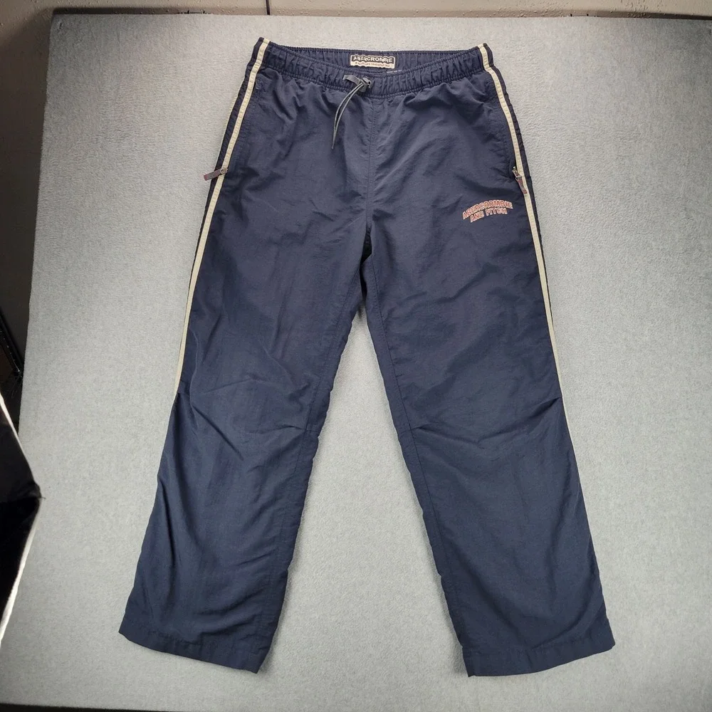 Abercrombie‎ & Fitch Track Pants Mens Large Navy Blue Nylon Side Stripe Vintage